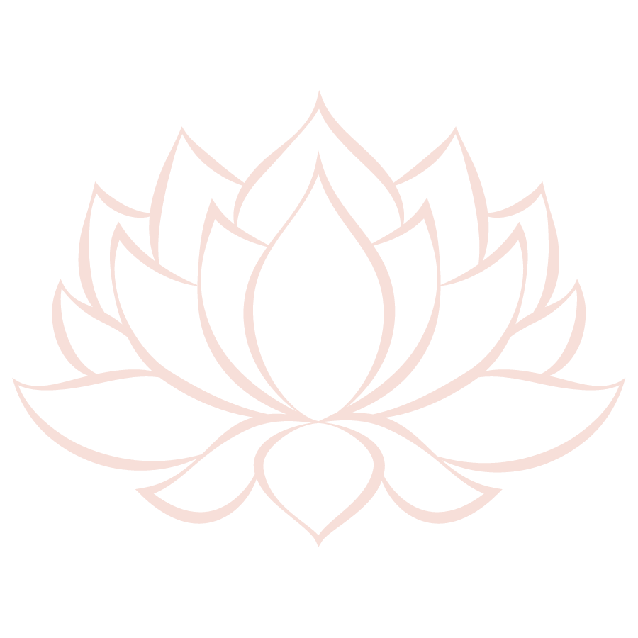 Line drawing of lotus flower in a tan or salmon color.