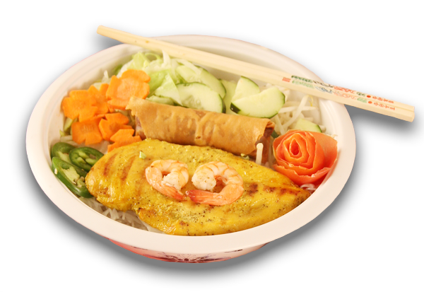 Noodle House's Tasty Vermicelli Bowl, or traditional Bún Thịt Nướng, tasty barbecued meat with lemongrass, crushed peanuts and Salad over vermicelli noodles (or rice if you prefer)