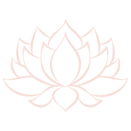 Line drawing of lotus flower in a tan or salmon color.