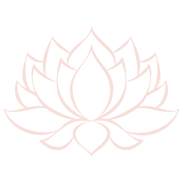 Line drawing of lotus flower in a tan or salmon color.